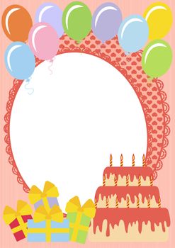 Greeting card with cake and balloons vector illustration