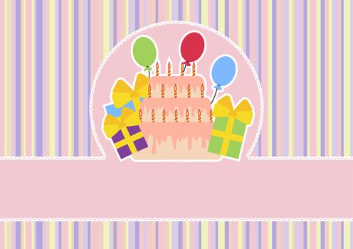 Greeting card with cake and balloons vector illustration