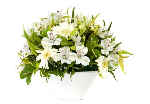 white vase and flowers on light background
