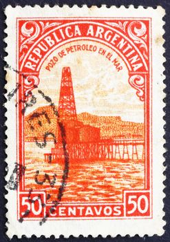ARGENTINA - CIRCA 1936: a stamp printed in the Argentina shows Oil Well, Petroleum, circa 1936