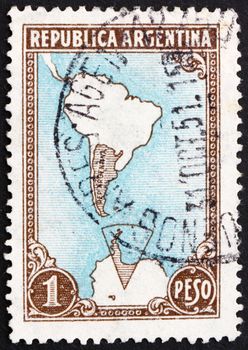ARGENTINA - CIRCA 1951: a stamp printed in the Argentina shows Map Showing Antarctic Territorial Claims, circa 1951