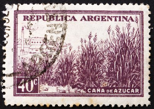 ARGENTINA - CIRCA 1936: a stamp printed in the Argentina shows Field of Sugar Cane, circa 1936