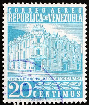 VENEZUELA - CIRCA 1958: a stamp printed in the Venezuela shows Main Post Office, Caracas, circa 1958