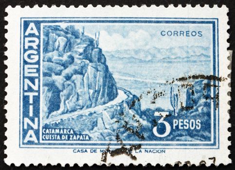 ARGENTINA - CIRCA 1960: a stamp printed in the Argentina shows Zapata Slope, Catamarca, circa 1960