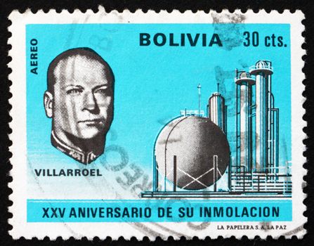 BOLIVIA - CIRCA 1971: a stamp printed in the Bolivia shows Gualberto Villarroel Lopez, President of Bolivia 1943 - 1945, circa 1971