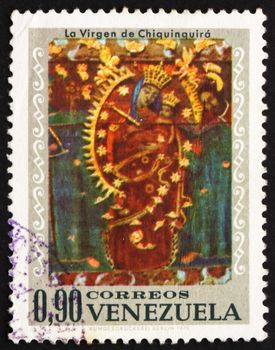 VENEZUELA - CIRCA 1970: a stamp printed in the Venezuela shows Virgin of Chiquinquira, Design from Venezuelan Church, circa 1970