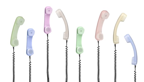 old colored handsets on cable on white