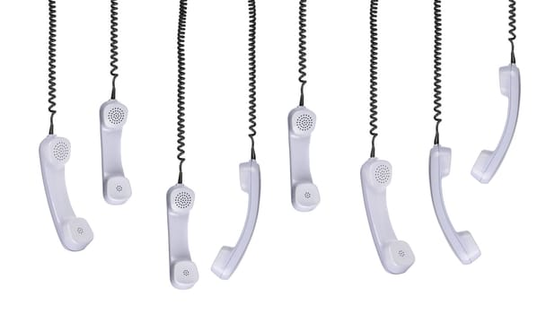 old light blue handsets on cable on white