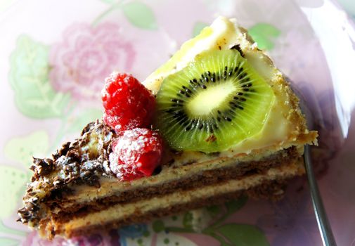 Cake with exotic and summer fruits               