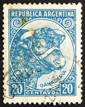 ARGENTINA - CIRCA 1942: a stamp printed in the Argentina shows Bull, Cattle Breeding, circa 1942