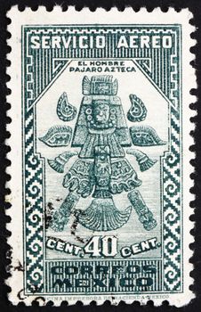 MEXICO - CIRCA 1935: a stamp printed in the Mexico shows Aztec Bird-Man, circa 1935