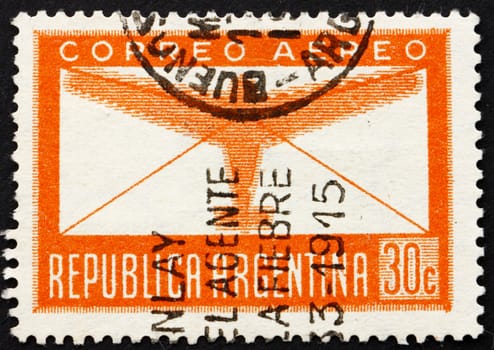 ARGENTINA - CIRCA 1942: a stamp printed in the Argentina shows Plane and Letter, circa 1942