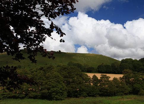 English countryside view over Cerne abbas fidelity giant