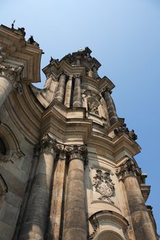 Fragment of beautiful high gothic bell tower in Dresden, Germany