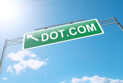 Illustration depicting a roadsign with an internet concept. Bright sunlight and blue sky background.