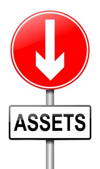 Illustration depicting a roadsign with a falling assets concept. White background.