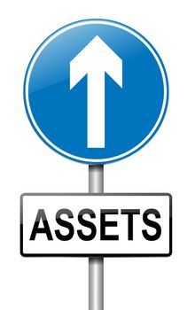 Illustration depicting a roadsign with a falling assets concept. White background.