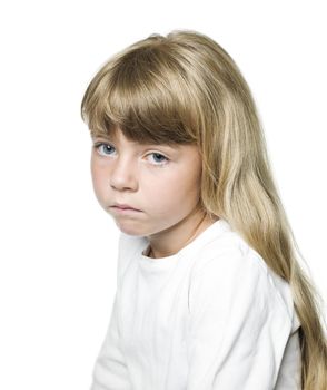 Portrait of a Sad girl on white background