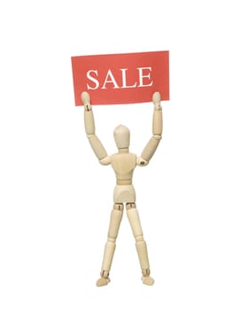 Mannequin Doll with a Sale Sign on white background