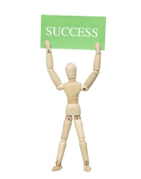 Mannequin Doll with a Success Sign on white background