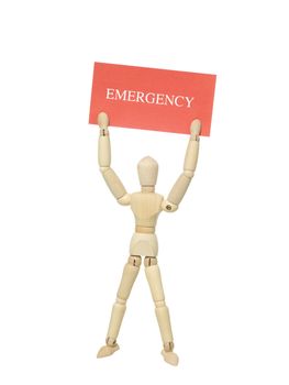 Mannequin Doll with an Emergency Sign on white background