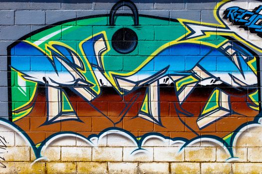 PUERTO REAL, CADIZ, SPAIN-JUL 15: Graffiti of unidentified artist on the first tournament of Graffiti of Puerto Real on Jul 15, 2011, in Puerto Real,  Spain