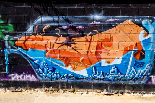 PUERTO REAL, CADIZ, SPAIN-JUL 15: Graffiti of unidentified artist on the first tournament of Graffiti of Puerto Real on Jul 15, 2011, in Puerto Real,  Spain