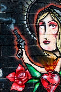 PUERTO REAL, CADIZ, SPAIN-JUL 15: Graffiti of unidentified artist on the first tournament of Graffiti of Puerto Real on Jul 15, 2011, in Puerto Real,  Spain