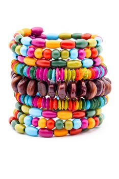 Colorful fashion bracelets on a white background