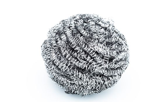 A steel wool dishwashing on a white background