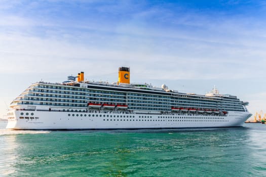 CADIZ, SPAIN - JUN 04: Grand-class cruise ship  Costa Mediterranea at the harbor of Cadiz on Jun 04, 2012 in Cadiz, Spain