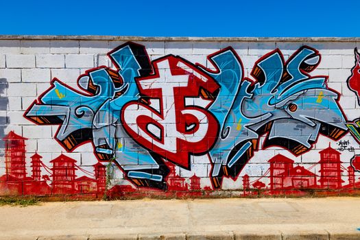 PUERTO REAL, CADIZ, SPAIN-JUL 15: Graffiti of unidentified artist on the first tournament of Graffiti of Puerto Real on Jul 15, 2011, in Puerto Real,  Spain