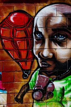 PUERTO REAL, CADIZ, SPAIN-JUL 15: Graffiti of unidentified artist on the first tournament of Graffiti of Puerto Real on Jul 15, 2011, in Puerto Real,  Spain