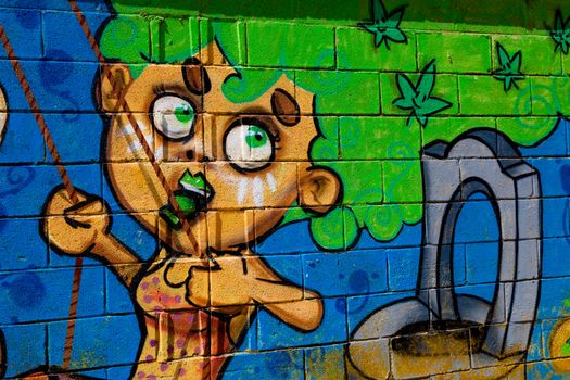 PUERTO REAL, CADIZ, SPAIN-JUL 15: Graffiti of unidentified artist on the first tournament of Graffiti of Puerto Real on Jul 15, 2011, in Puerto Real,  Spain