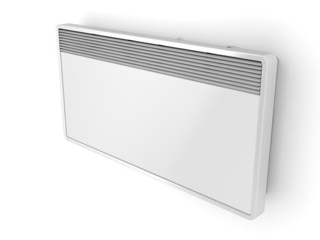 Electric panel heater on white wall