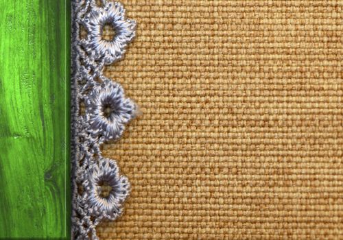 rustic background, burlap, wood and lace with copy space