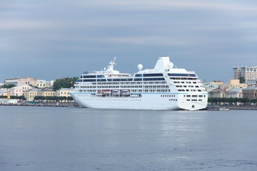 cruise ship at the pier in the city