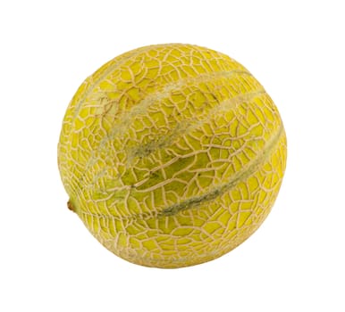 Full round melon with textures on bark isolated on white. Healthy food nutrition.