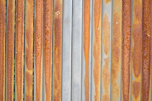 Background of rusty retro wall metal tin fence closeup.