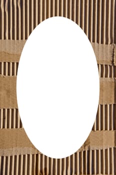 Paper box background. Fragment of packing box wall. Backdrop. Wallpaper. Isolated white oval place for text photograph image in center of frame.