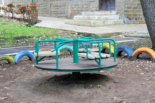 Summer landscape with children seesaw