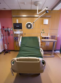 Medical Inspection Light Showing Above Bed in Hospital Room