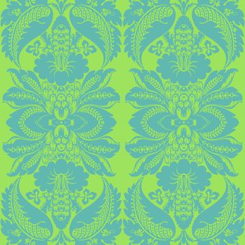 Seamless floral pattern in bright aqua and green