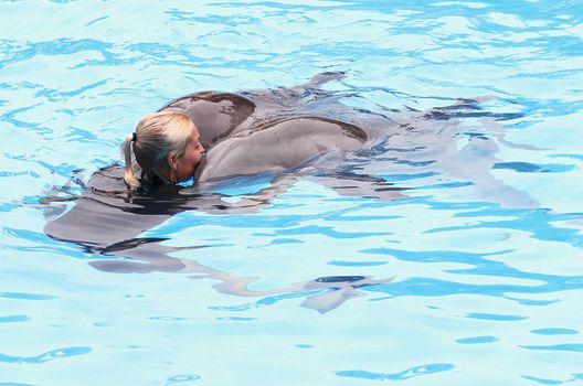 PUERTO DE LA CRUZ, TENERIFE - JULY 4: Dolphin show in the Loro Parque, which is now Tenerife's largest man made attraction with europe's biggest dolphin pool. July 4 2012 Puerto De La Cruz, Tenerife