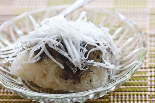 Sticky rice with steamed custard,Thai dessert