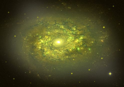 Stars and spiral galaxy in deep space