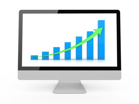 Business profit growth graph chart with 3d reflection on white background.