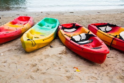 Kayaks on the beach. Get ready to be used in the game sport. And is regarded as one of the sport
