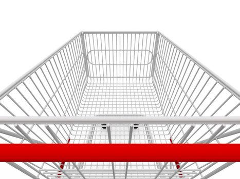 Close up view shopping cart, isolated on white.