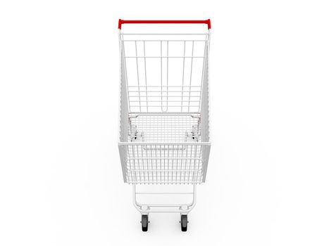 Empty shopping cart, front view, isolated on white.